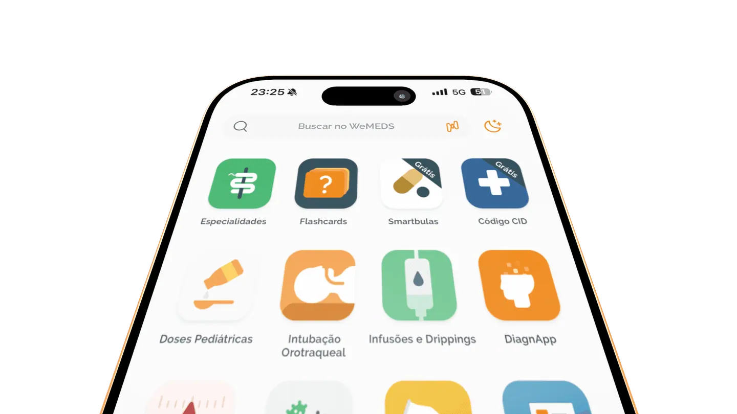 Tela inicial do app WeMEDS com os ícones das funcionalidades